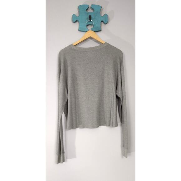 Victoria's Secret PINK Waffle Tee Top Thermal Grey/White Large L - Picture 8 of 11